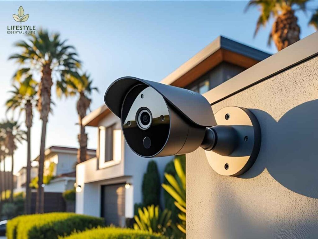 Outdoor security camera protecting a Los Angeles home entryway