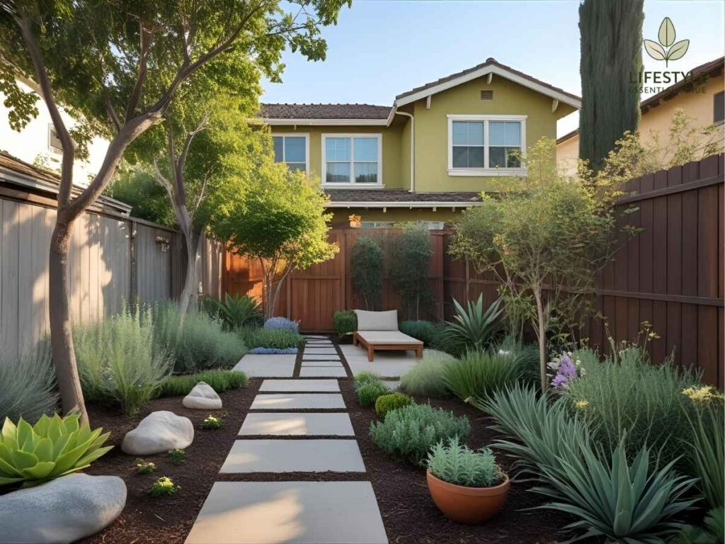 Pet-friendly, drought-tolerant backyard garden in Los Angeles neighborhood